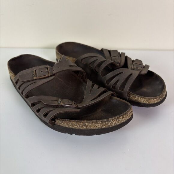 Birkenstock Granada Sandals Brown Leather Cork Footbed Well Worn Distressed ~40 - Picture 2 of 16